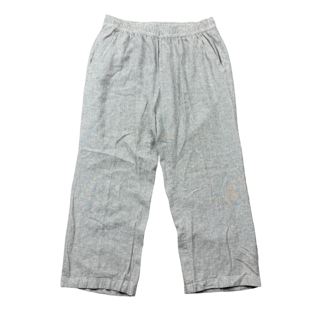 Briggs Womens Large Blue White Striped Linen Blend Elastic Waist Crop Pants